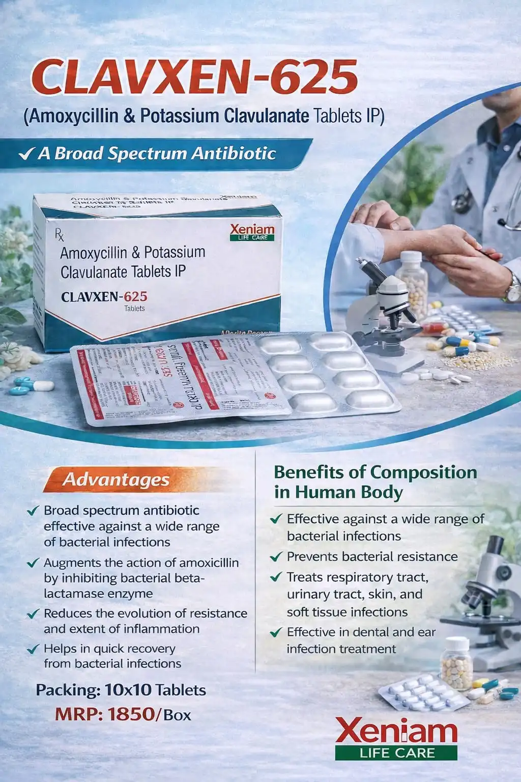 Clavxen-625 tablets pack, Xeniam Life Care