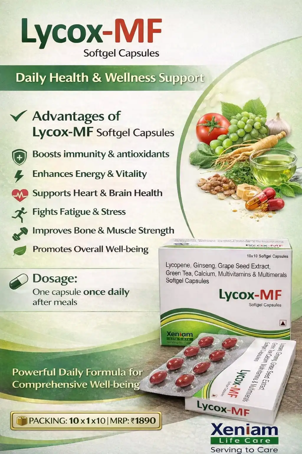 Lycox-MF softgel capsules pack, Xeniam Life Care