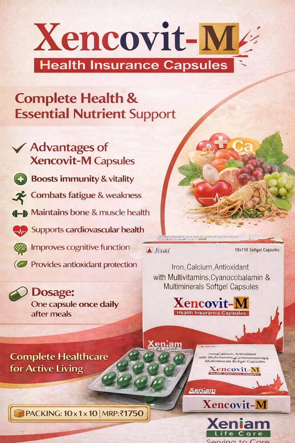 Xencovit-M softgel capsules pack, Xeniam Life Care